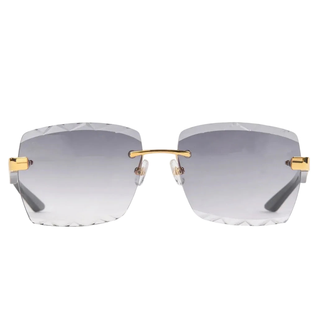 Maybach The Artist III Unisex G-HAS-Z25 White Horn Gold/Grey Diamond-Cut Rimless Luxury Sunglasses