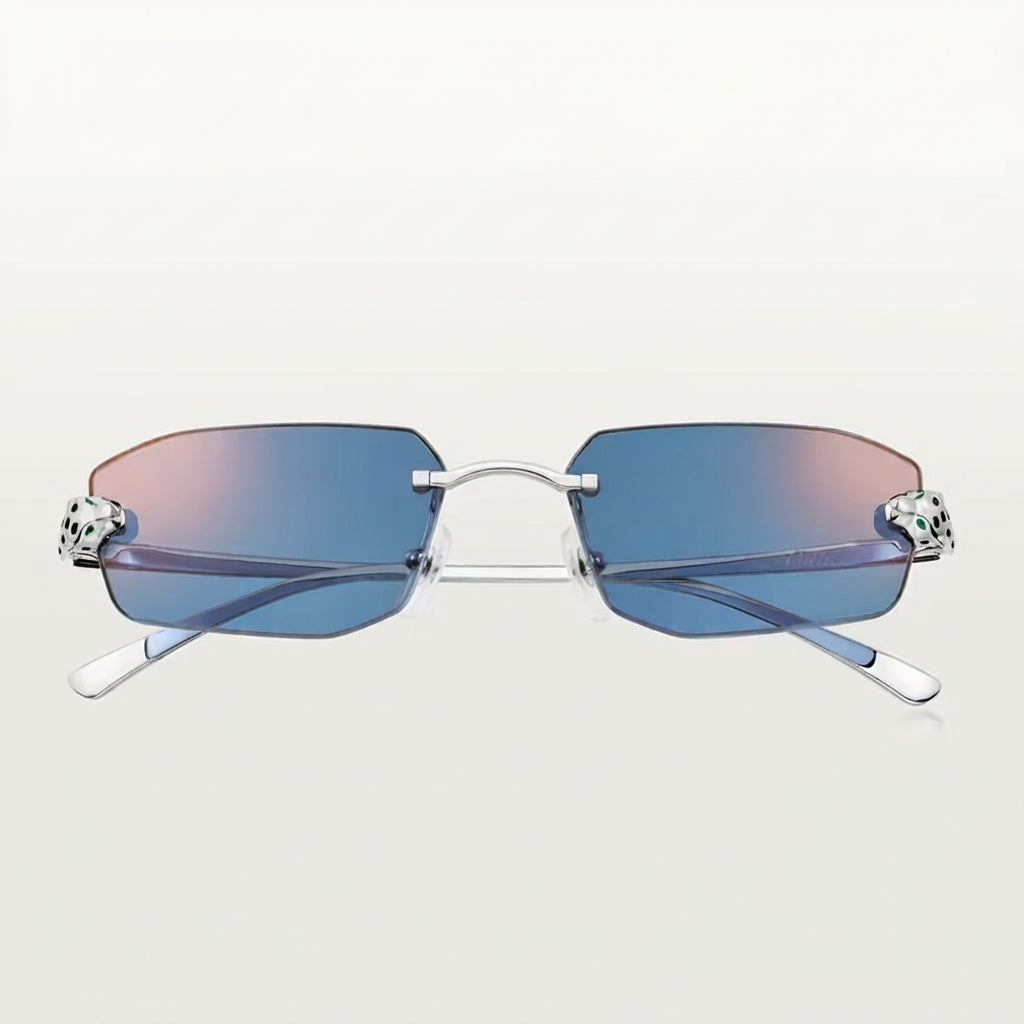 Cartier Panthère de Women Rimless Rectangular Blue Sunglasses