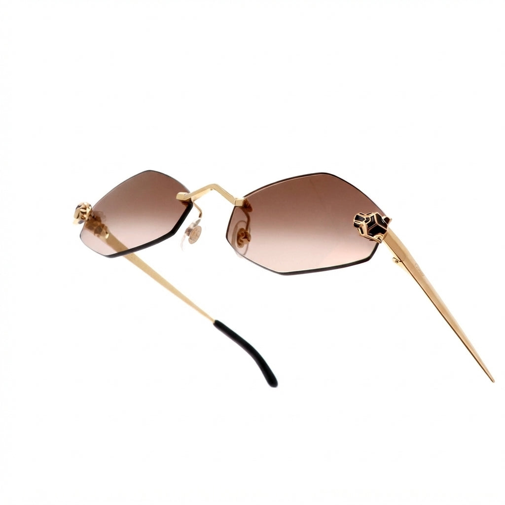 Cartier Panthère de Unisex Rimless Hexagonal Brown Sunglasses