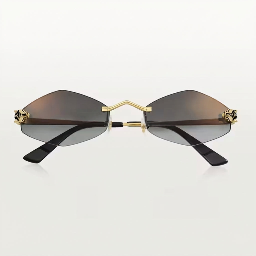 Cartier Panthère de Unisex Rimless Hexagonal Grey Gradient Sunglasses