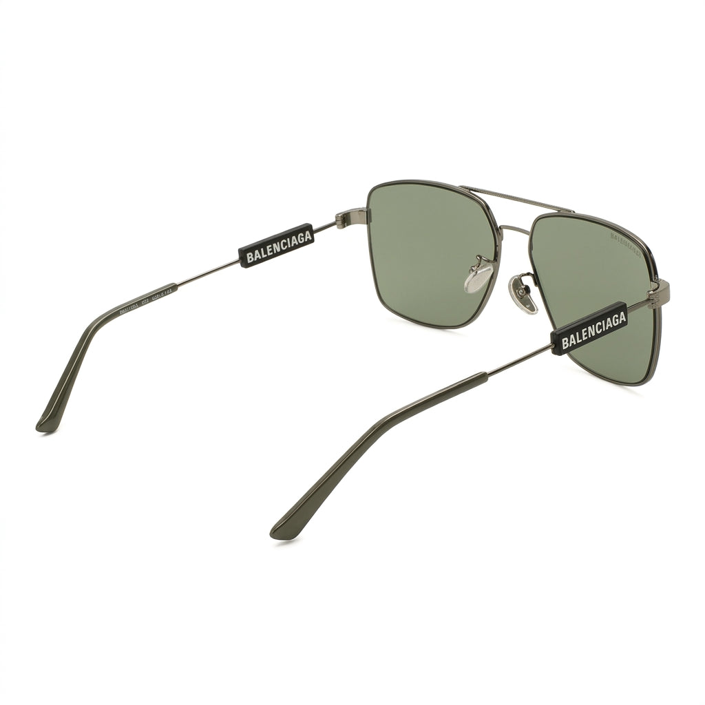 Balenciaga Men Tag BB0116SA Dark Silver / Green Double-Bridge Square Aviator Sunglasses