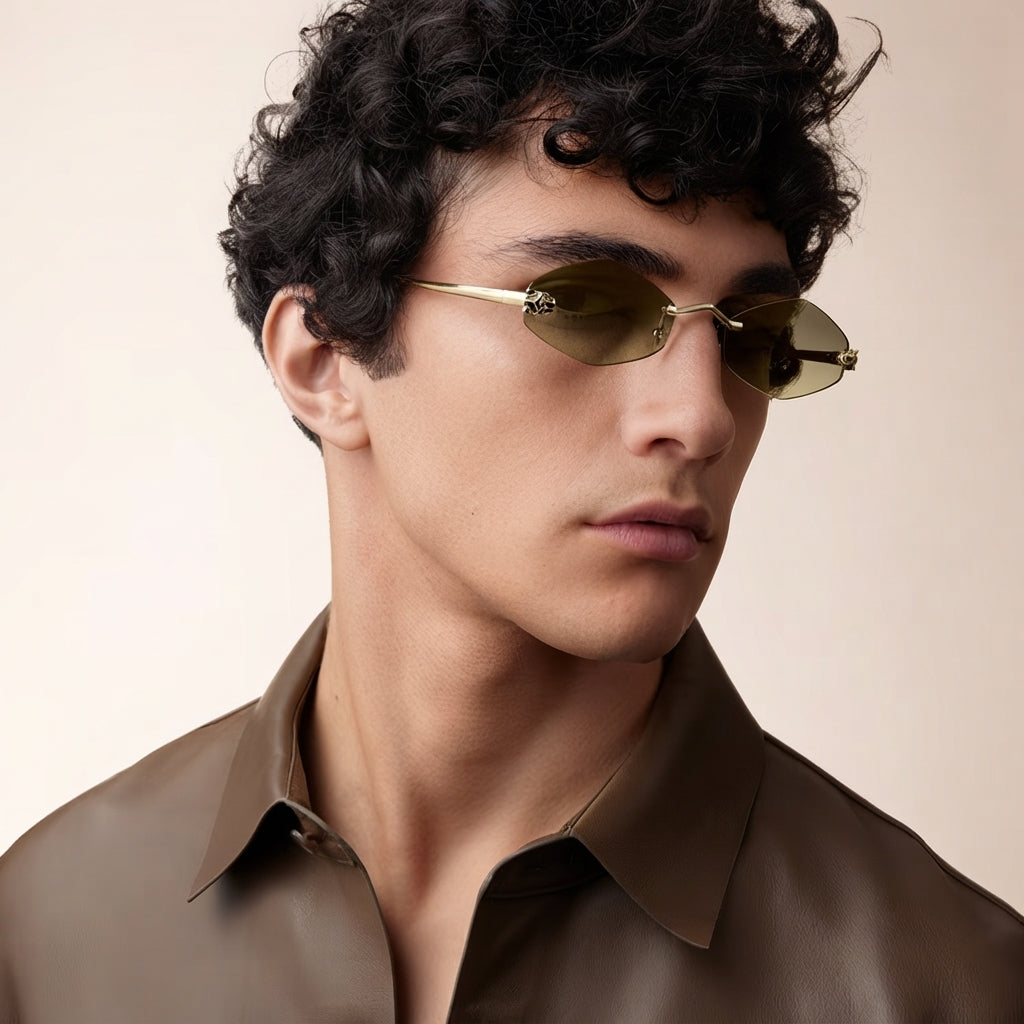 Cartier Panthère de Unisex Rimless Hexagonal Brown Gradient Sunglasses