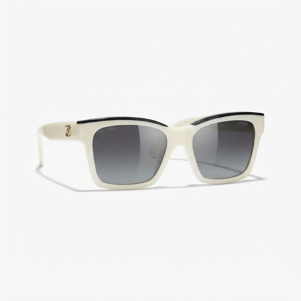 Chanel Women Square Black & White Sunglasses