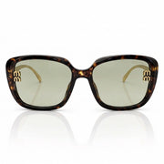 Miu Miu MU A08S Women Oversized Square Shield Dark Tortoise / Soft Green Sunglasses 