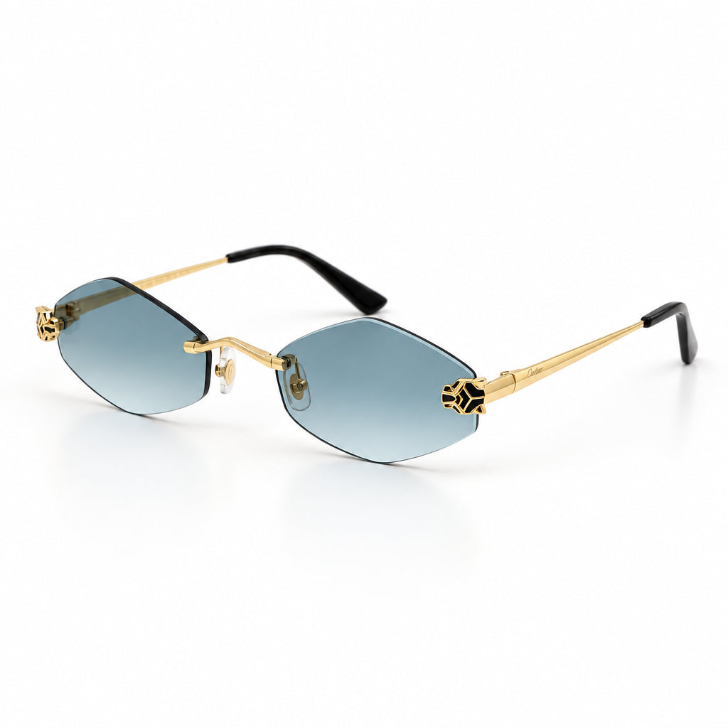 Cartier Panthère de Unisex Rimless Hexagonal Blue Sunglasses