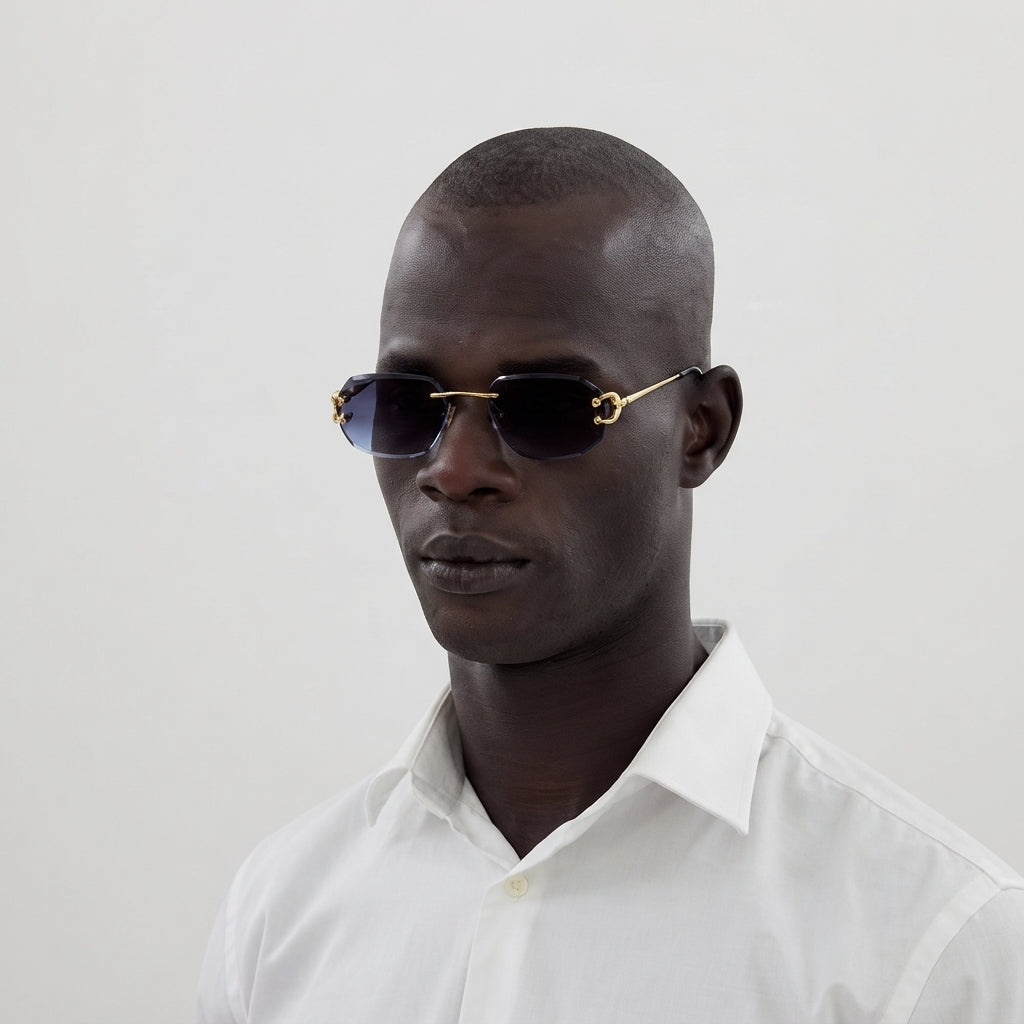 Cartier Premiere de Cartier Unisex Rimless Rectangular Gold/Blue Sunglasses