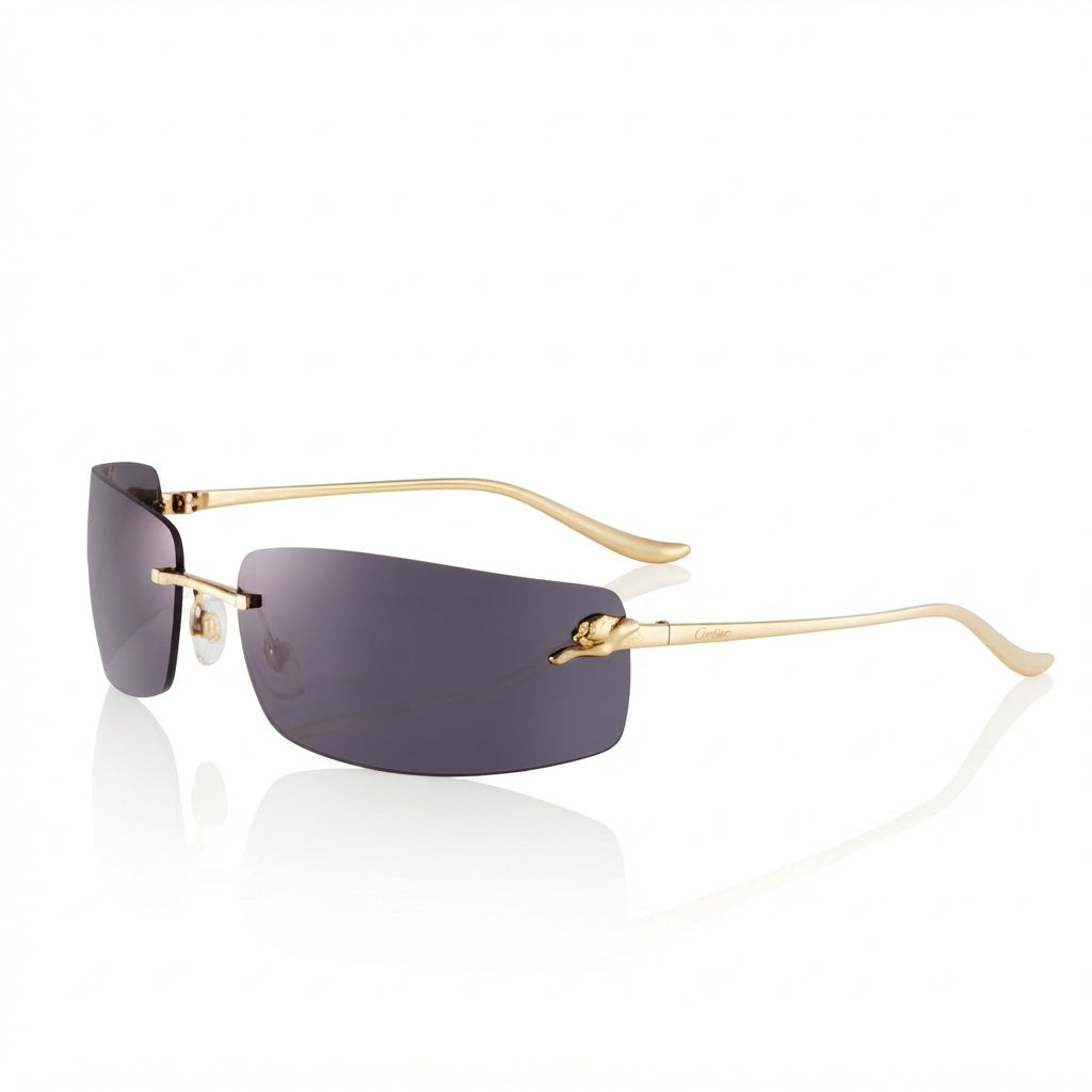 Cartier Panthère de C Unisex Rectangular Rimless Gradient Grey Sunglasses