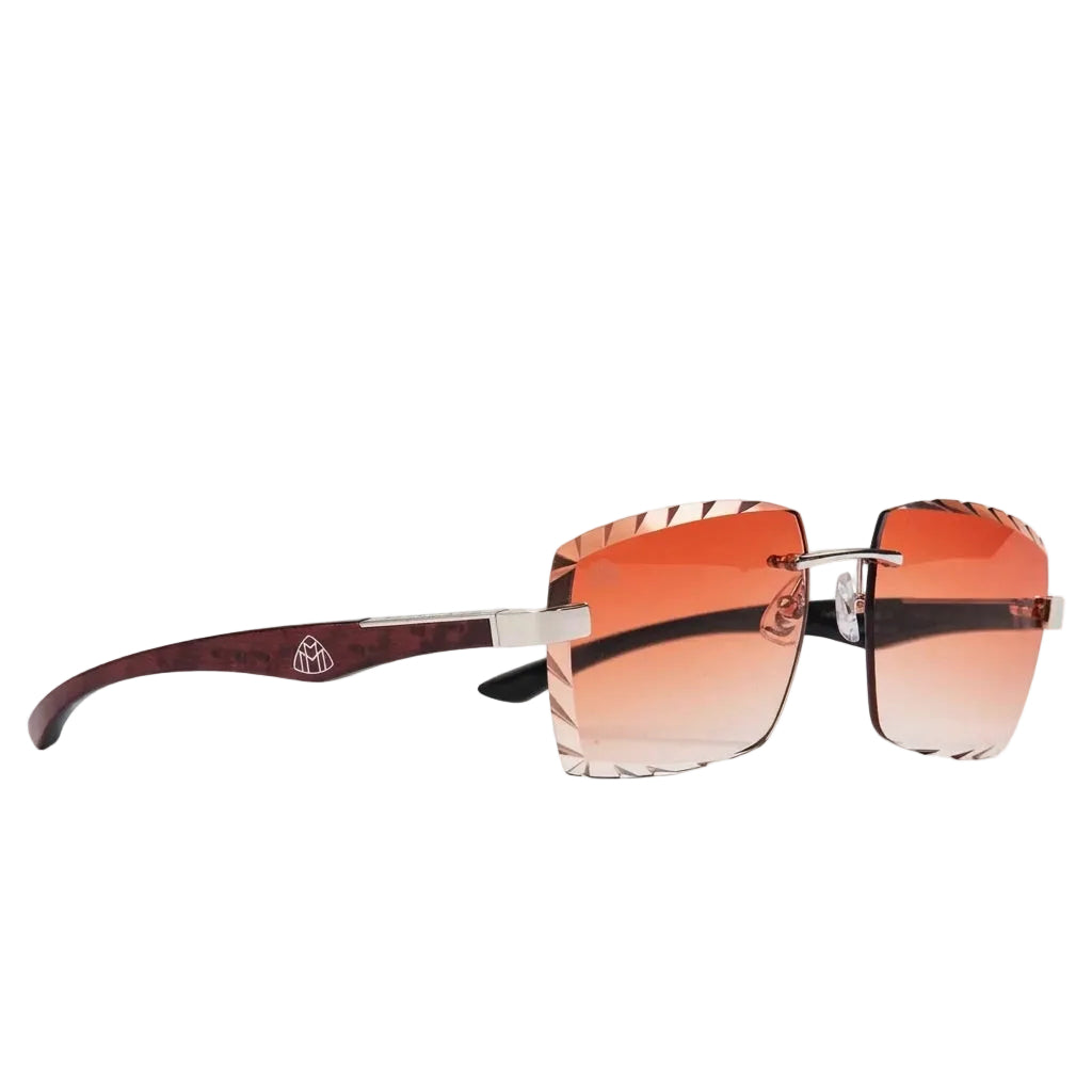 Maybach The Artist III Unisex P-WBZ-ZZ5 Brown/Cognac Wood Silver Diamond-Cut Rimless Luxury Sunglasses