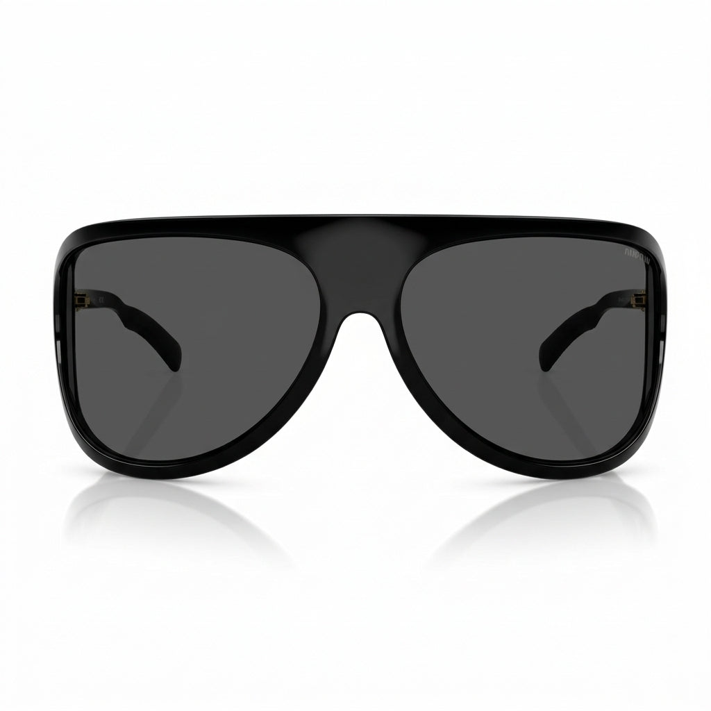 Miu Miu MU A01S Unisex Aviator Shield Shiny Black / Dark Grey Sunglasses 