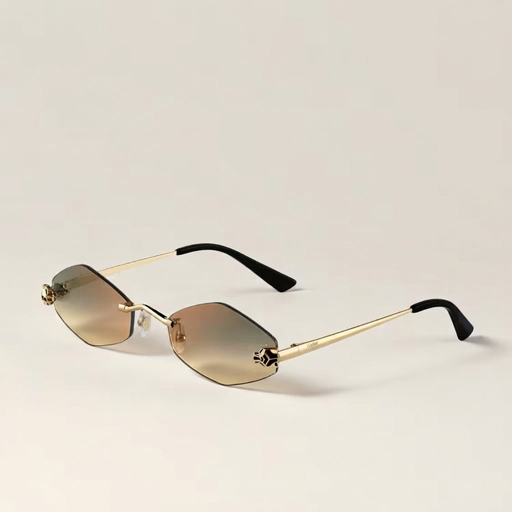 Cartier Panthère de Unisex Rimless Hexagonal Brown Gradient Sunglasses