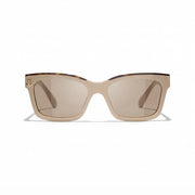 Chanel Women Square Beige & Tortoise Sunglasses
