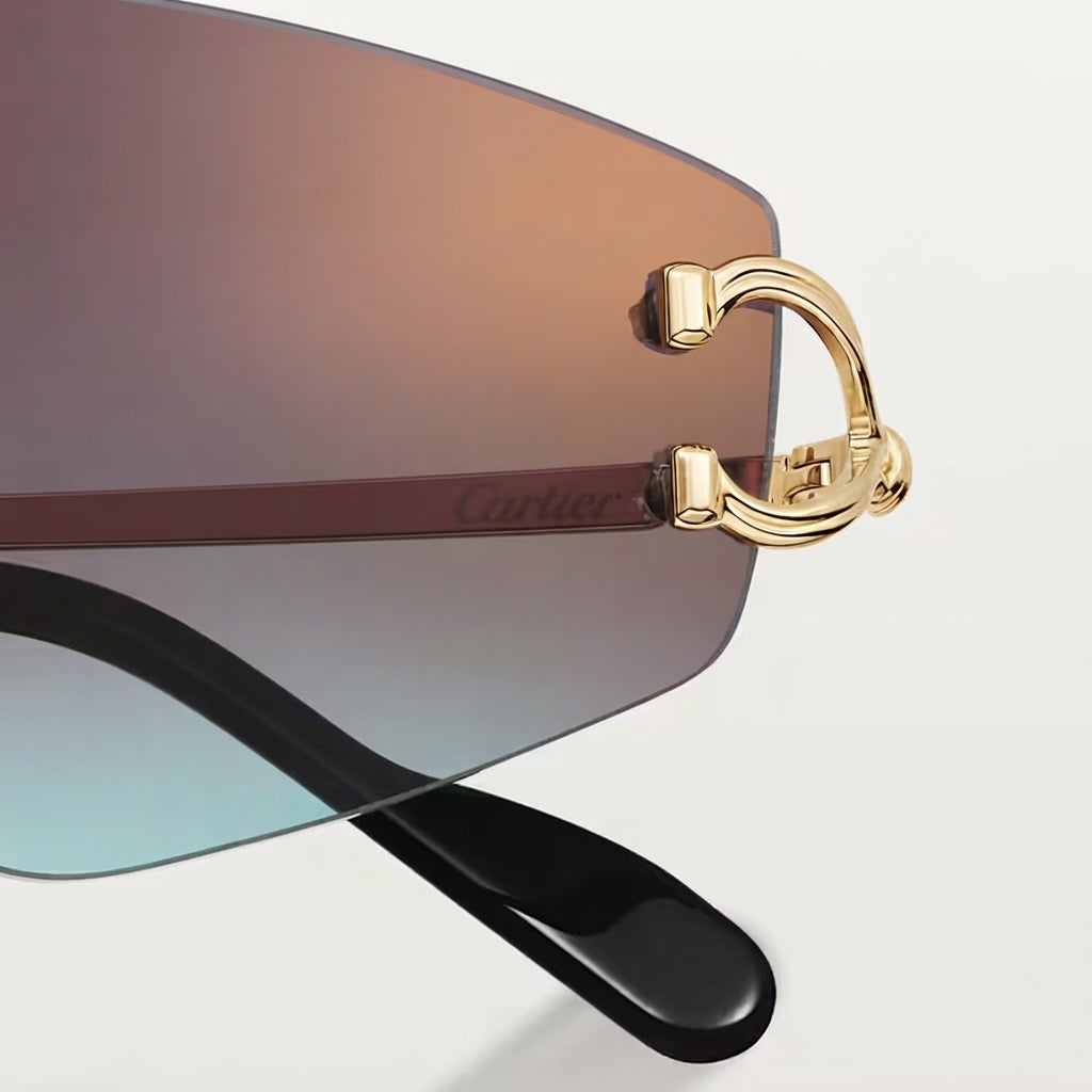 Cartier Classic C Motif Men Rimless Hexagonal Blue-Pink Gradient Sunglasses