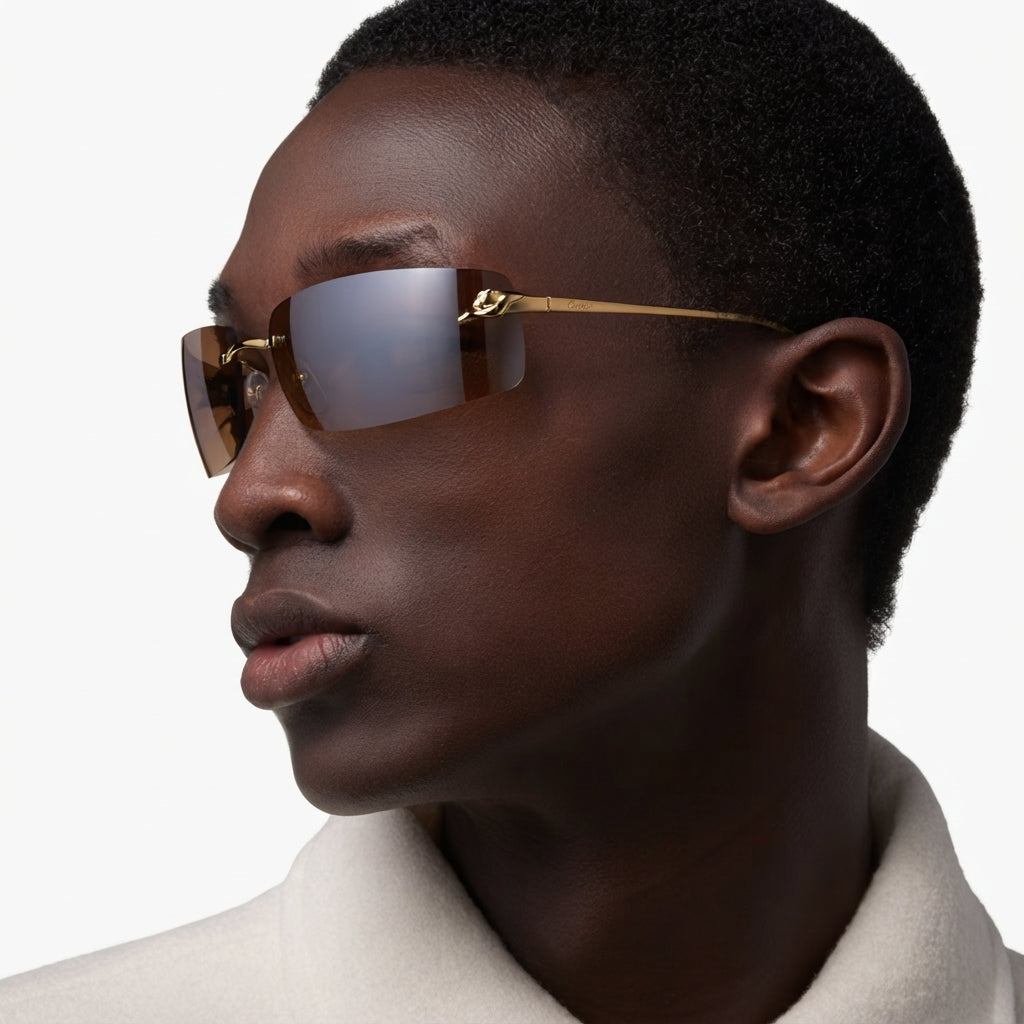 Cartier Panthère de C Unisex Rectangular Rimless Brown Gradient Sunglasses