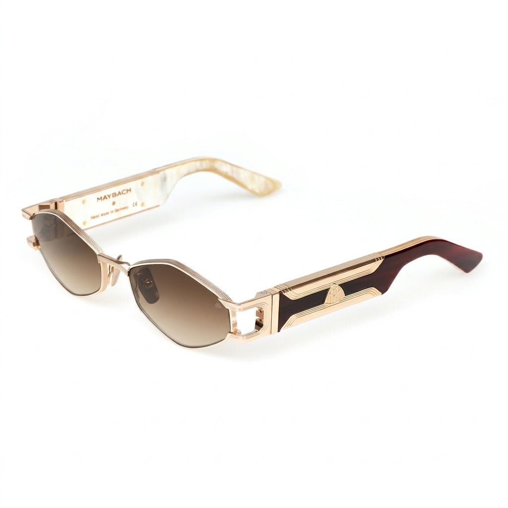 Maybach The Driver II (DRI-02) Men 22K Mellow Gold / Burgundy Buffalo Horn Sunglasses