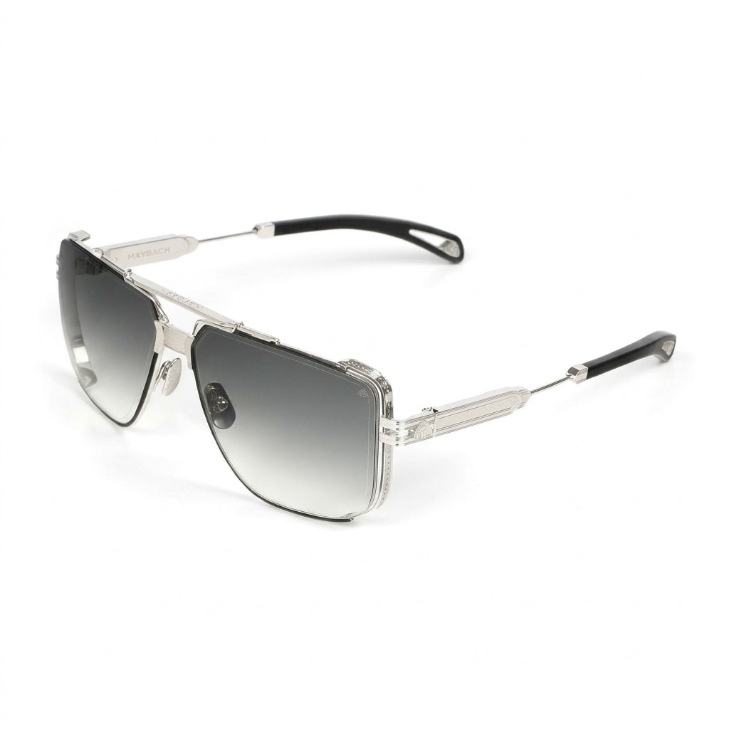Maybach THE DAWN I Unisex Platinum Titanium Black/Blue-Grey Gradient Luxury Sunglasses