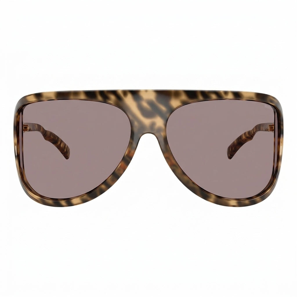Miu Miu MU A01S Unisex Aviator Shield Honey Tortoise / Soft Grey-Mauve Sunglasses 