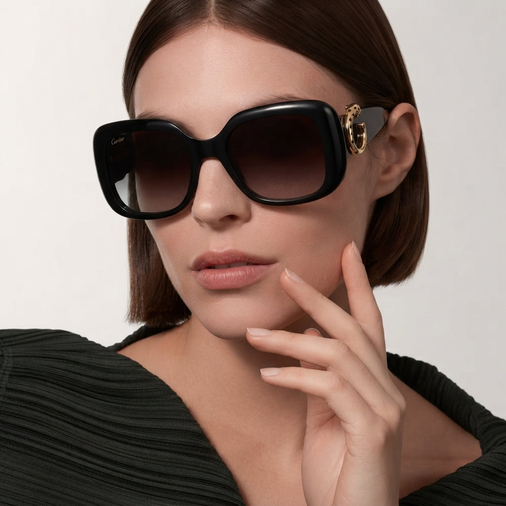 Cartier Panthère de C Motif Square Women Black Sunglasses