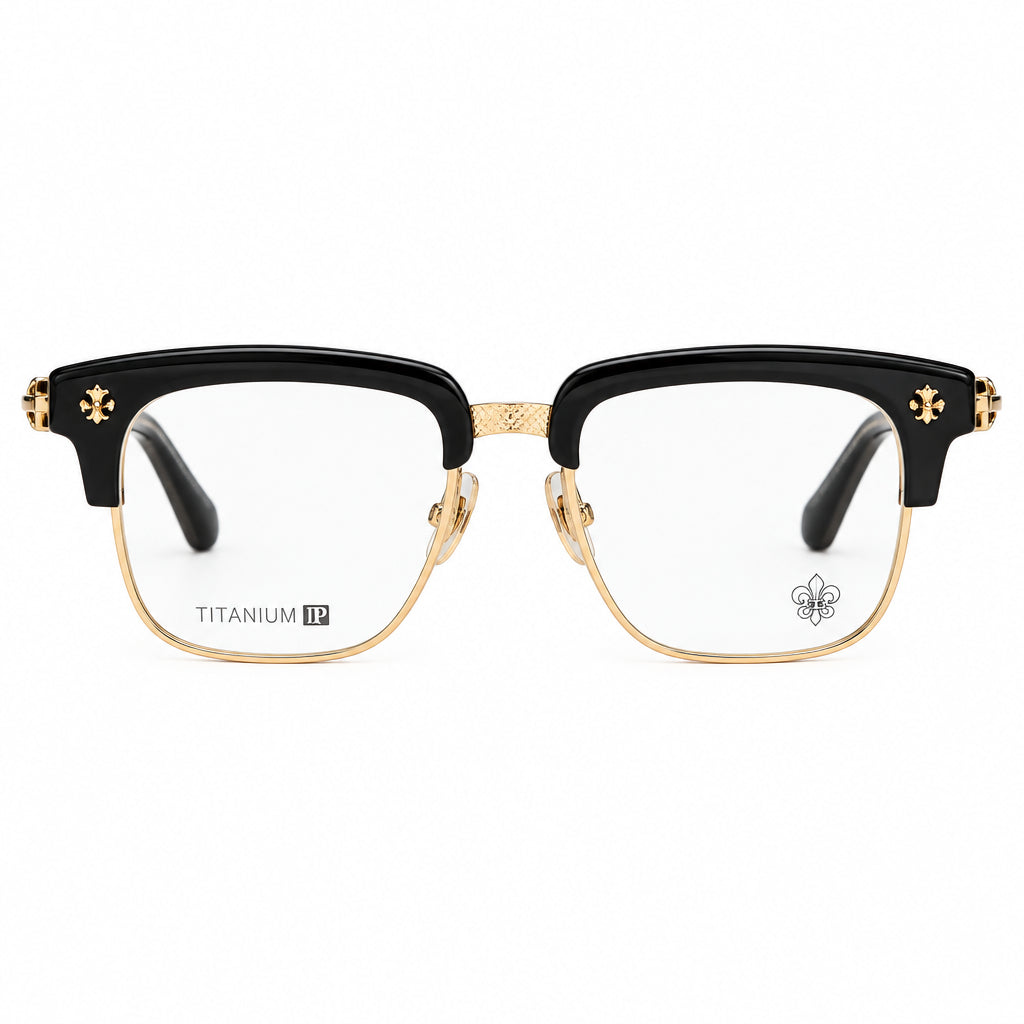  Chrome Hearts Unisex Black-Gold Titanium Semi-Rimless Optical Frames