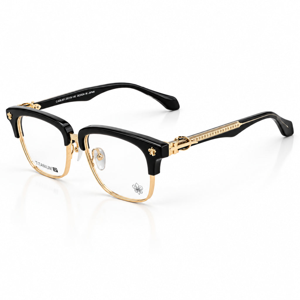 Chrome Hearts Unisex Black-Gold Titanium Semi-Rimless Optical Frames