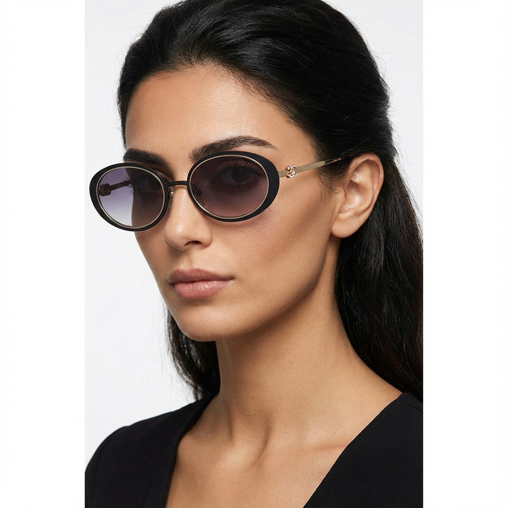 Chanel Women Oval Gold Black Gradient Sunglasses