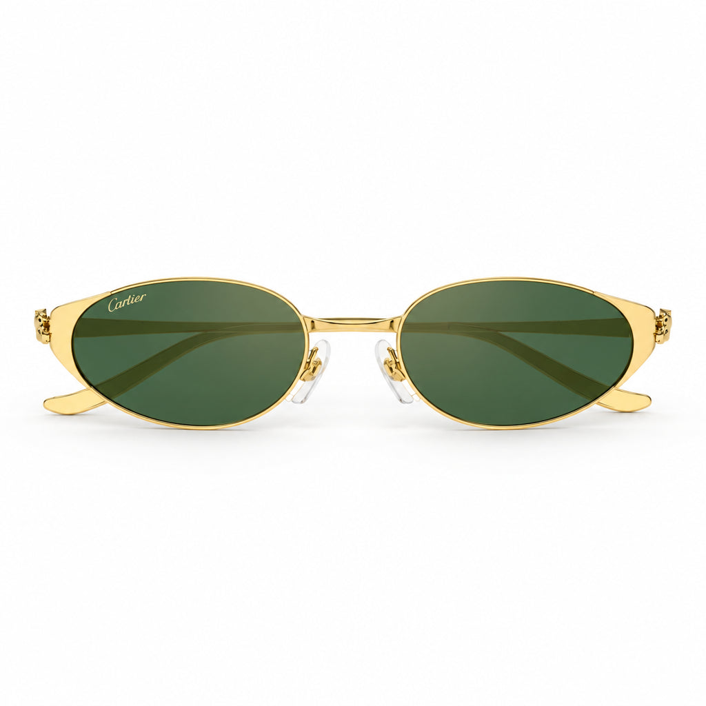 Cartier Panthère de C Women Oval Gold & Green Mirrored Lenses Sunglasses
