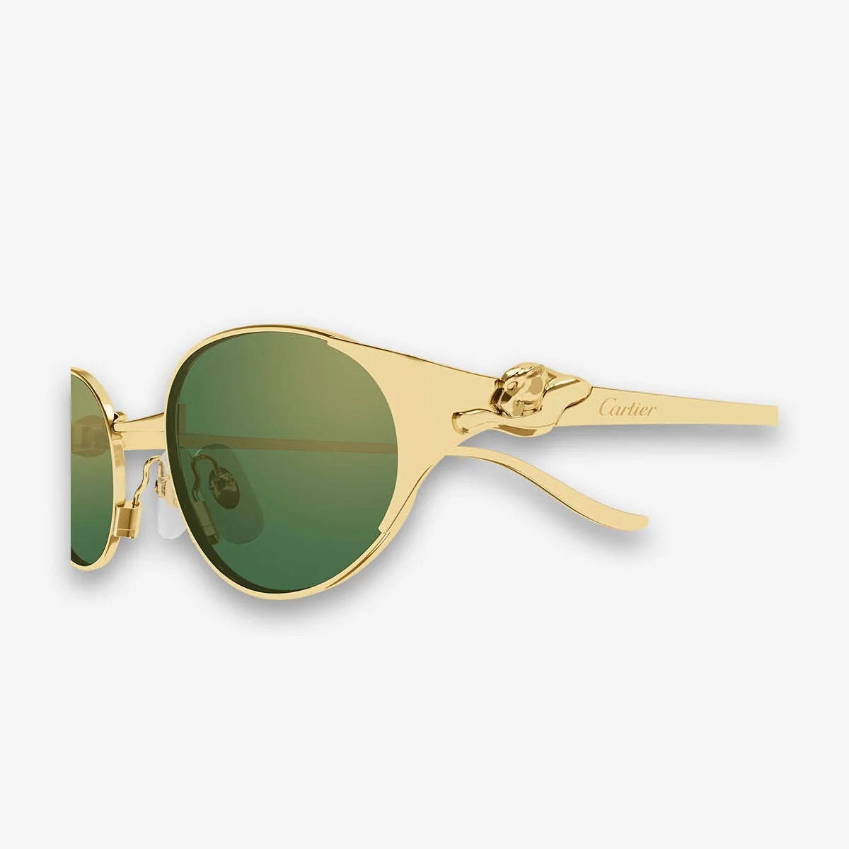 Cartier Panthère de C Women Oval Gold & Green Mirrored Lenses Sunglasses