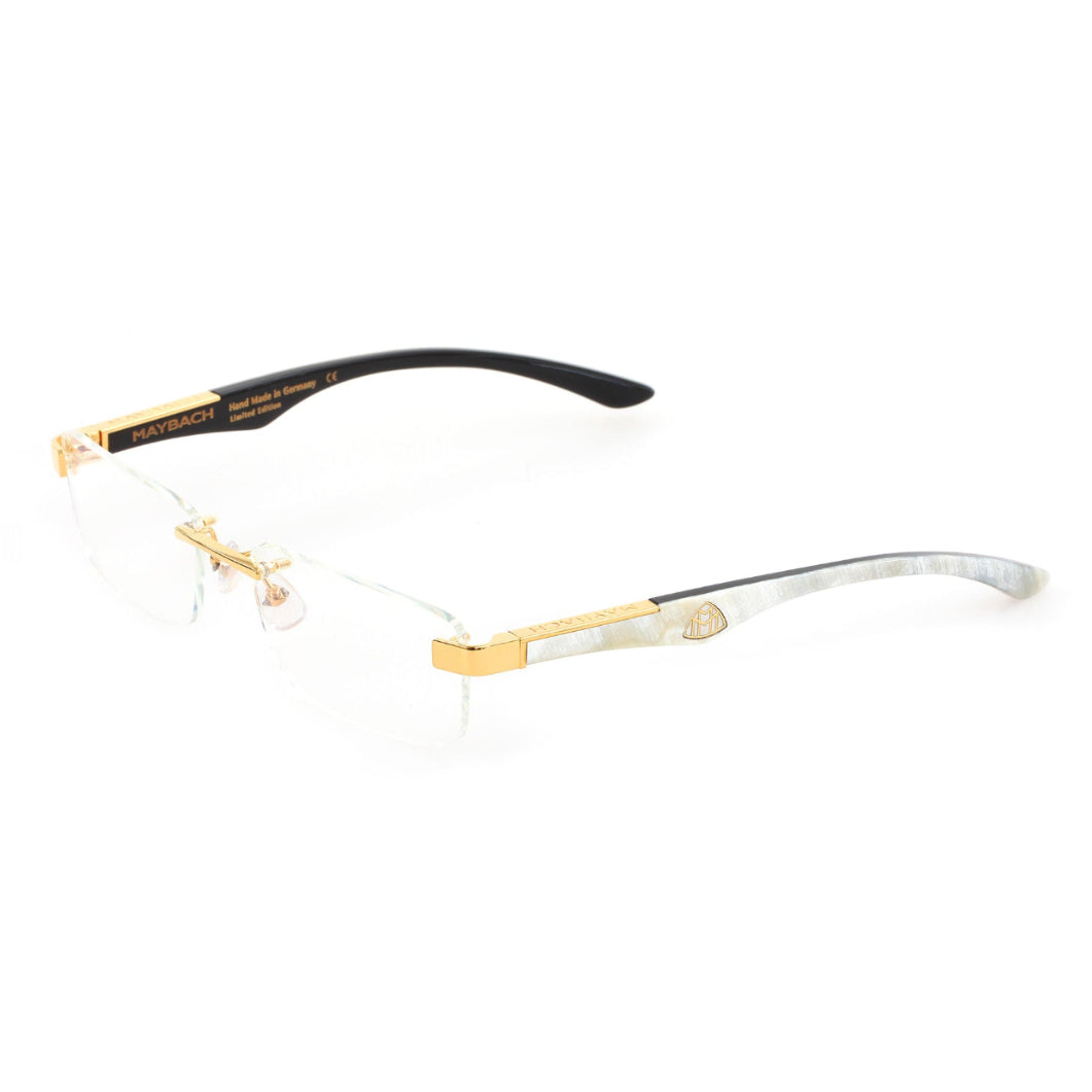 MAYBACH The Artist III Unisex Luxury 24K Gold / White Marbled Buffalo Horn Eyeglasses