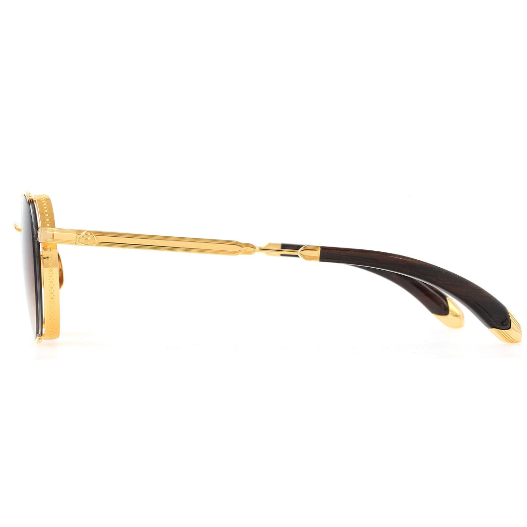 Maybach THE BOULEVARD I Unisex 24K Gold Titanium Ebony Wood Light Bronze Gradient Luxury Sunglasses