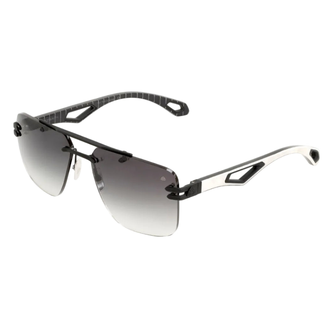 Maybach THE PRESIDENT I Unisex Rimless Luxury Black Satin / Blue-Grey Gradient Sunglasses