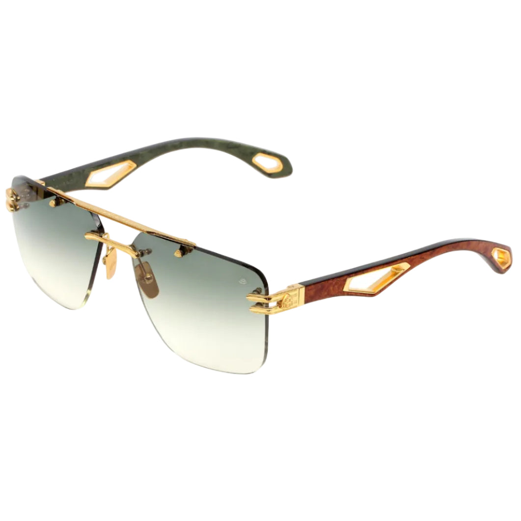 Maybach THE PRESIDENT I Unisex Rimless Luxury 24K Gold / Green Gradient Sunglasses