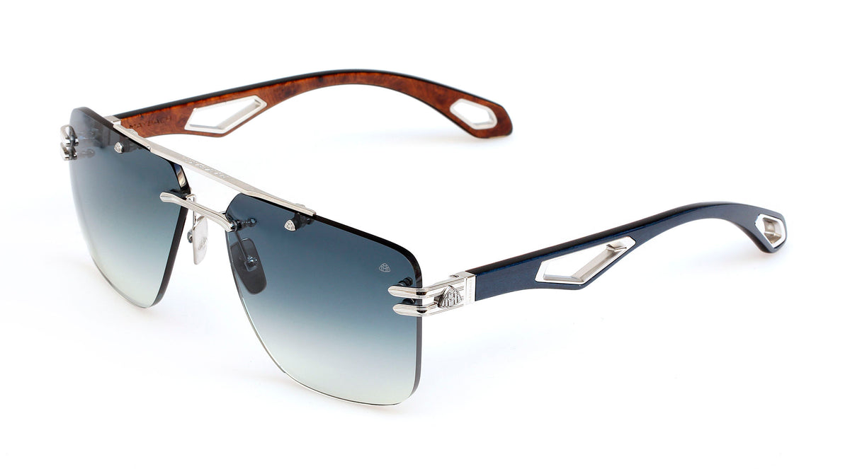 Maybach THE PRESIDENT I Unisex Rimless Luxury Platinum / Light Blue Gradient Sunglasses