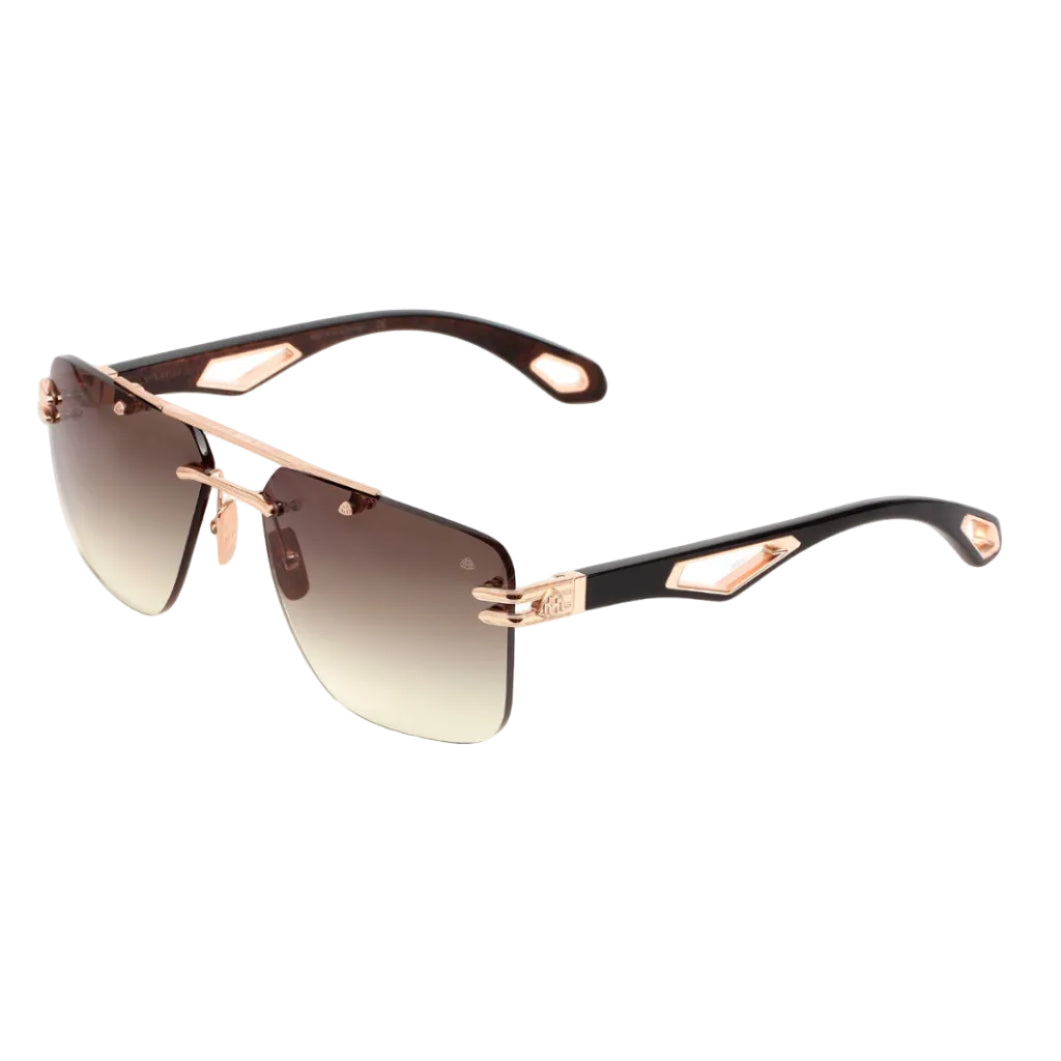 Maybach THE PRESIDENT I Unisex Rimless Luxury 18K Rose Gold / Chocolate Brown Gradient Sunglasses