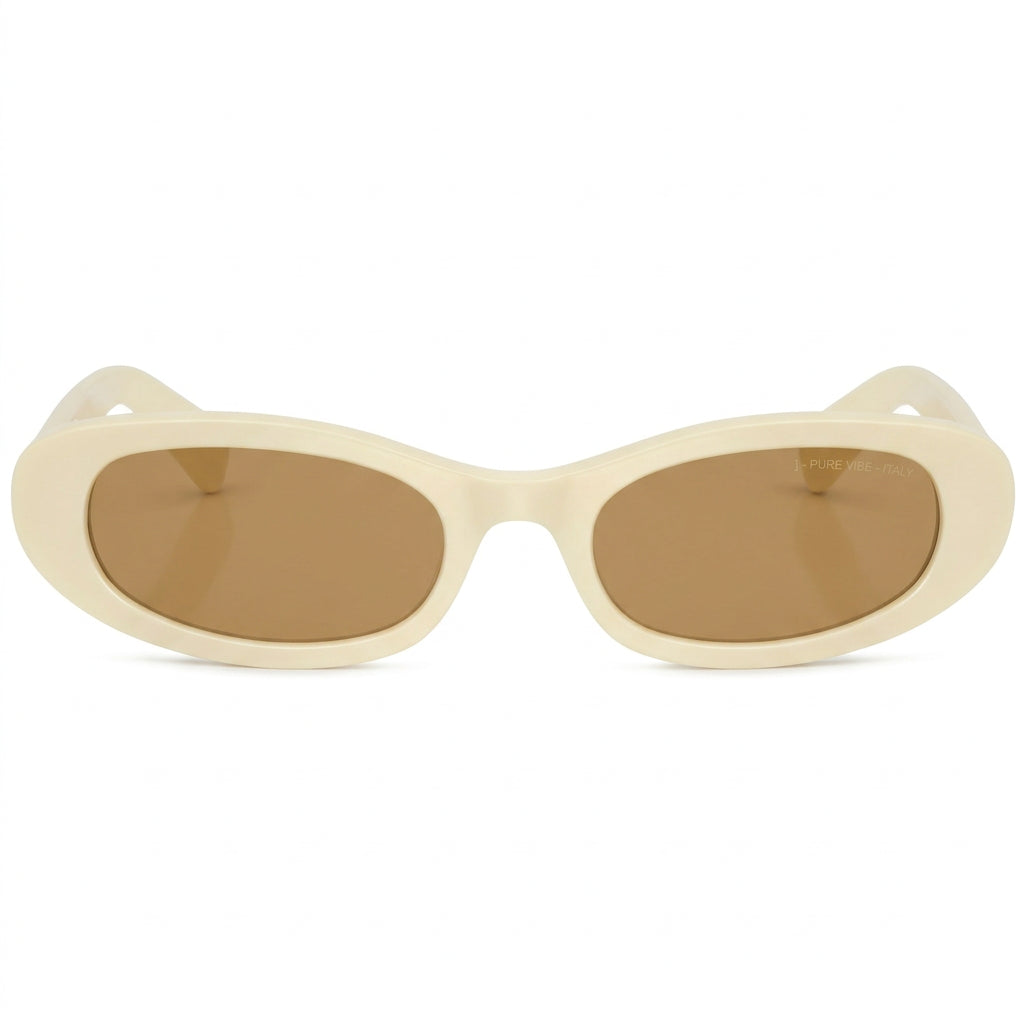 Miu Miu Women MU C02S Oval Milk / Brown Sunglasses