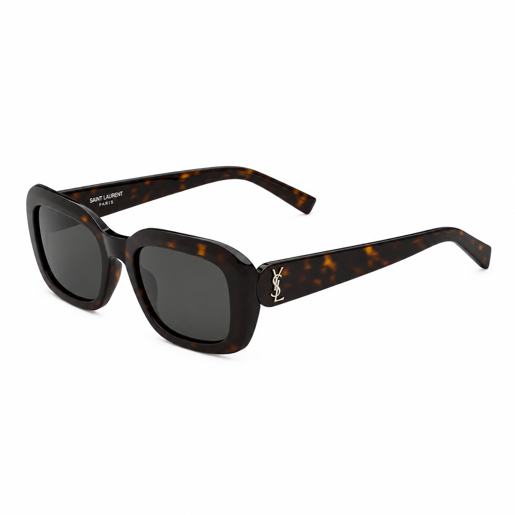 Saint Laurent SL M130 Women Pillowed Rectangular Dark Havana Sunglasses