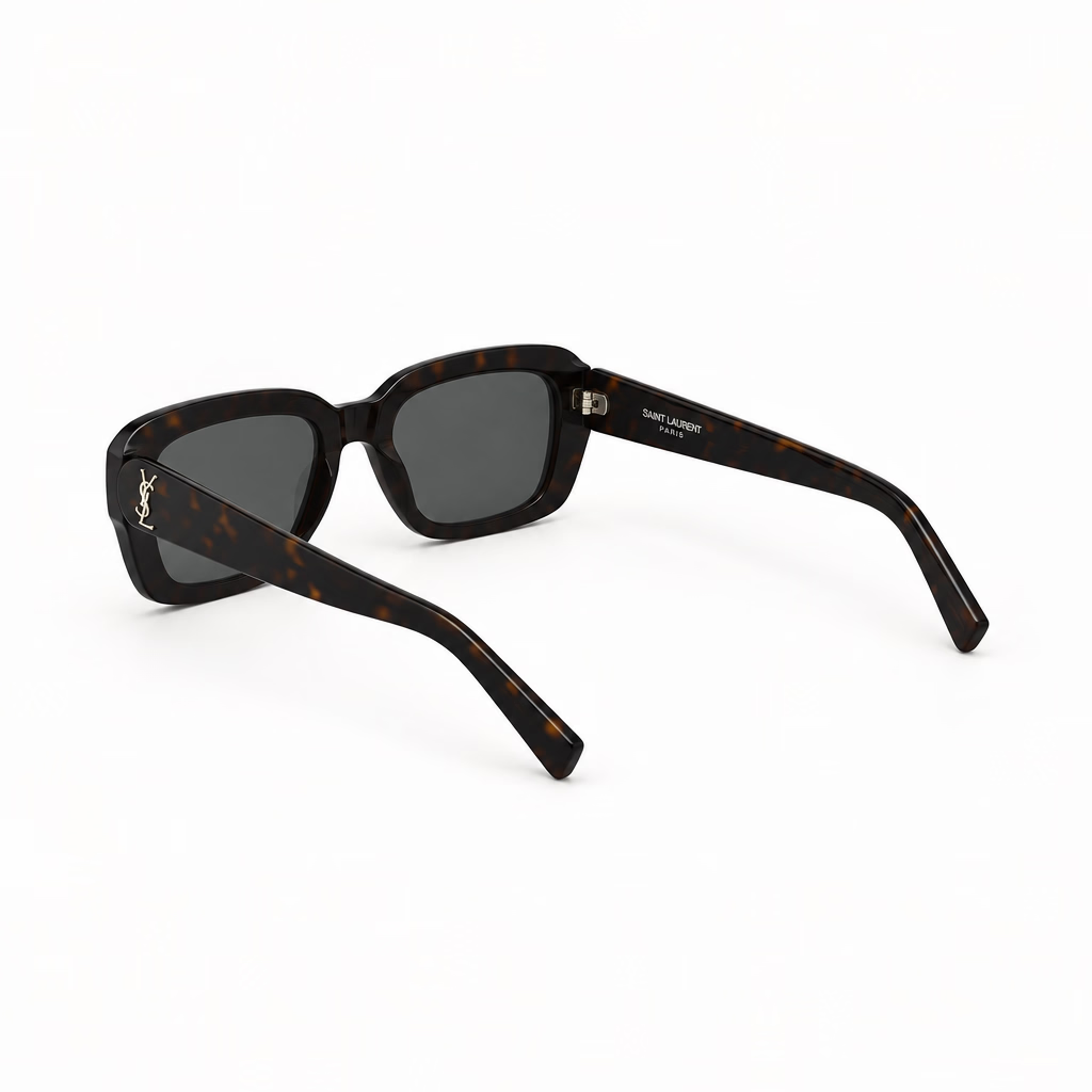 Saint Laurent SL M130 Women Pillowed Rectangular Dark Havana Sunglasses