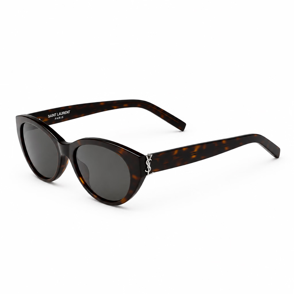 Saint Laurent Women SL M148/F Rounded Cat-Eye Dark Havana, Silver / Grey Sunglasses