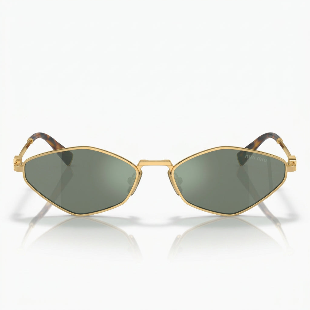 Miu Miu Women Gold Metal / Green Mirrored Sunglasses