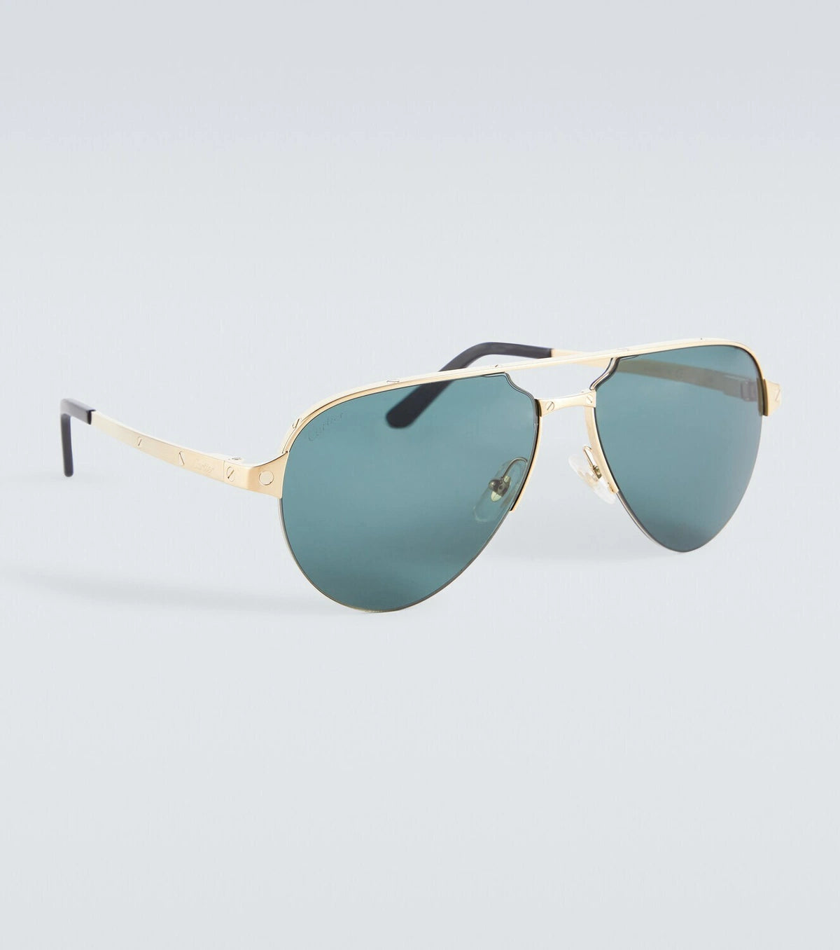 Cartier Santos De Men Pilot Brushed Gold Polarized Green Sunglasses