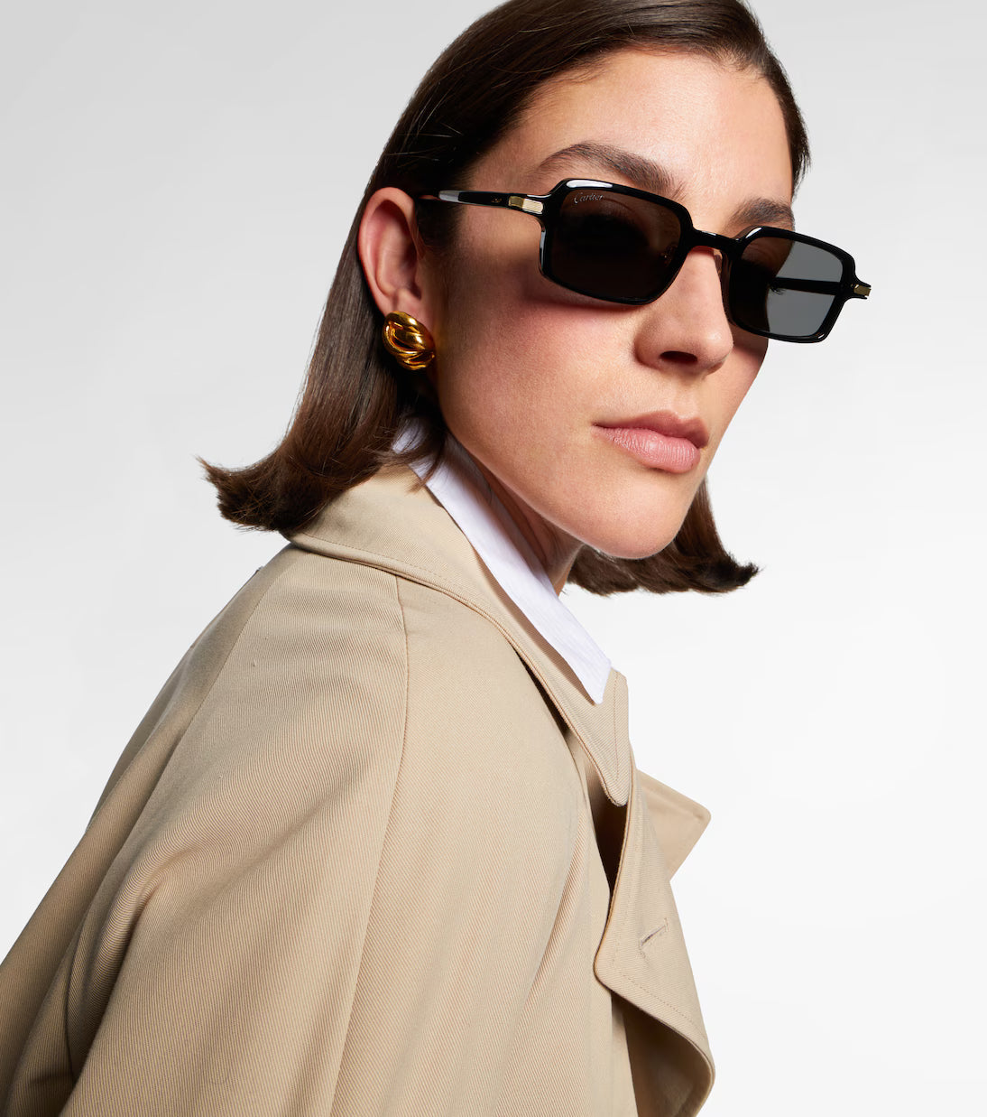 Cartier Première de Unisex Square Acetate Black Frame Grey Sunglasses