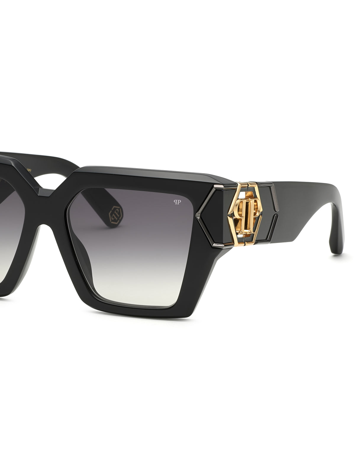 Philipp Plein Women Black Acetate Hexagon Logo Sunglasses