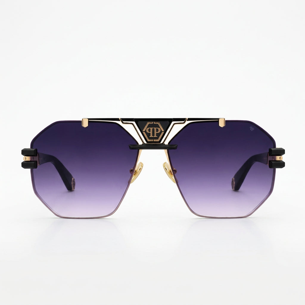 Philipp Plein Men Hexagonal Gold & Black Violet Gradient Sunglasses