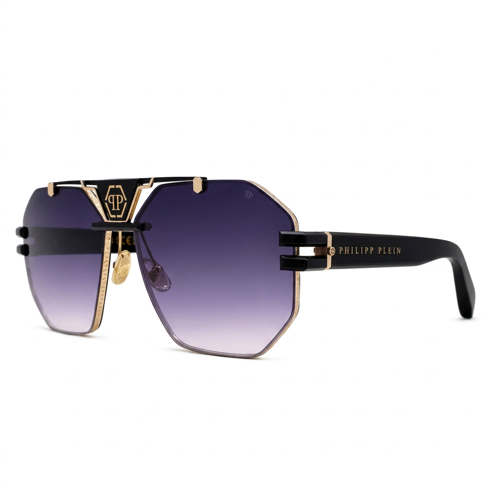 Philipp Plein Men Hexagonal Gold & Black Violet Gradient Sunglasses
