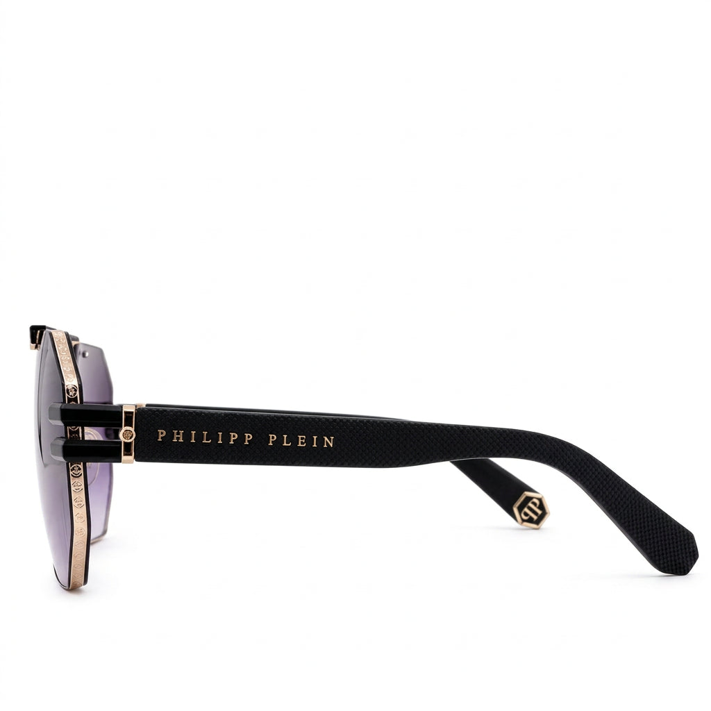 Philipp Plein Men Hexagonal Gold & Black Violet Gradient Sunglasses