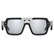 Philipp Plein Unisex Shiny Black & Silver Aviator Sunglasses