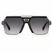 Philipp Plein Unisex Contemporary Flat-Top Aviator Black & Silver Sunglasses