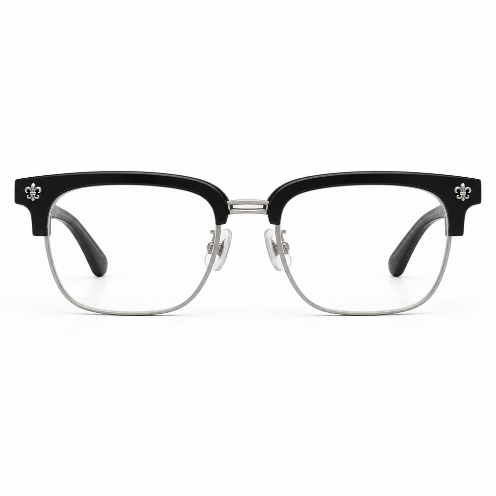 Chrome Hearts Unisex Black-Silver Titanium Semi-Rimless Optical Frames