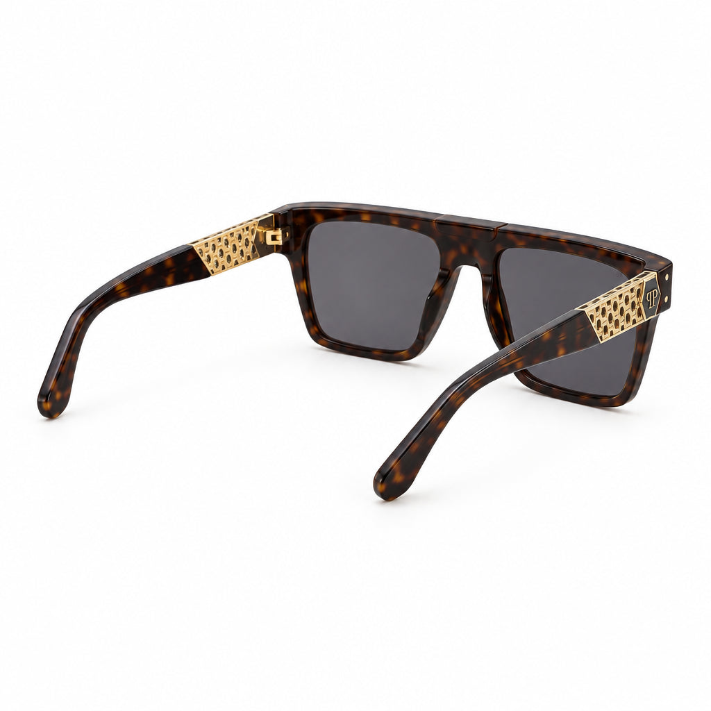 Philipp Plein Unisex SPP080 Geometric Havana / Gold Sunglasses
