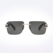 Philipp Plein Men Rimless Square Navigator Silver / Black Smoke Sunglasses