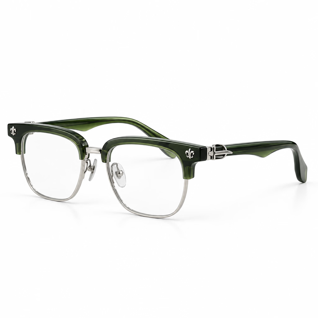 Chrome Hearts Unisex Olive Green Titanium Semi-Rimless Optical Frames