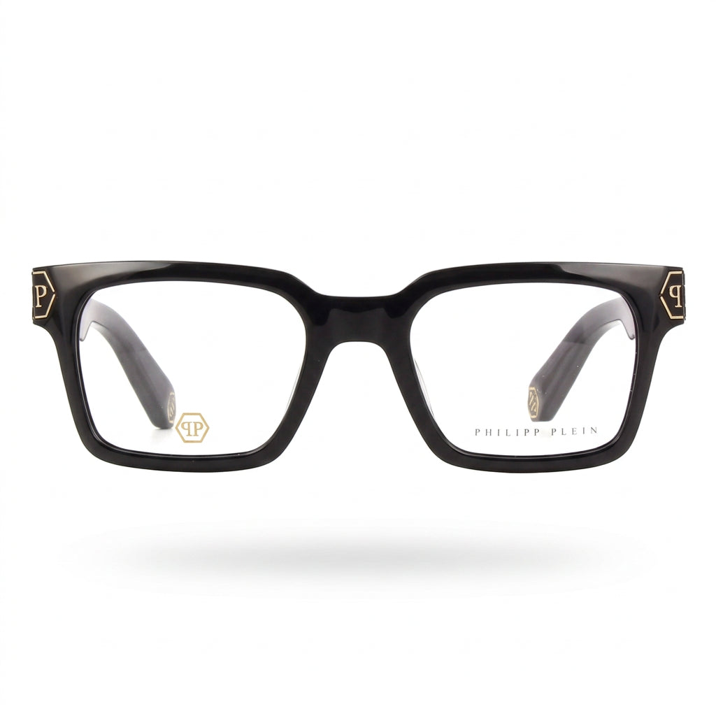 Philipp Plein Men Shiny Black & Gold Square Glasses